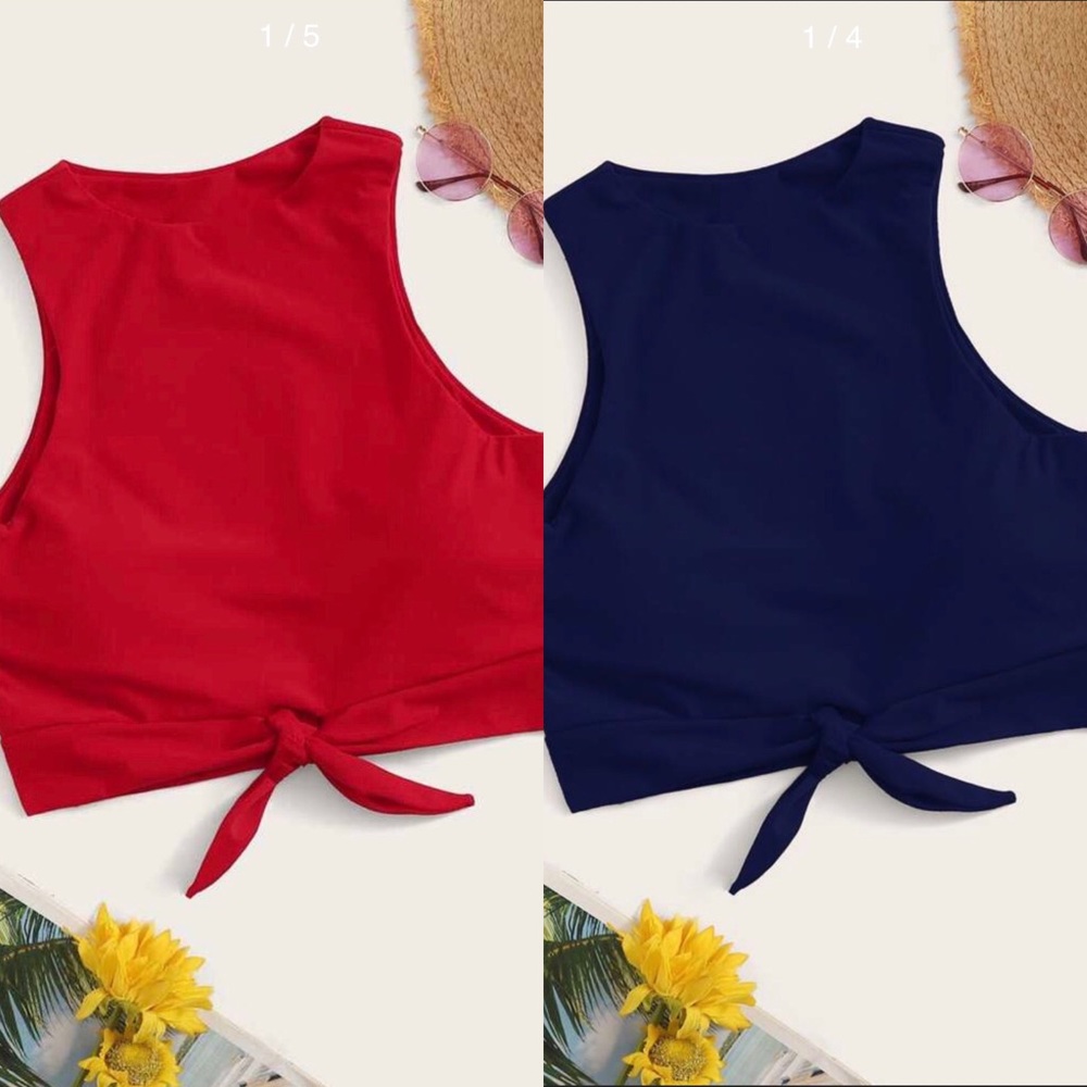 SHEIN Knot Front Swimming Top. Two tops Bl…